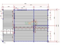 Bungalow de Madera ADONIA 6000mm x 6410mm + 2000mm 70mm Grosor de la Madera Plano MNVEEK