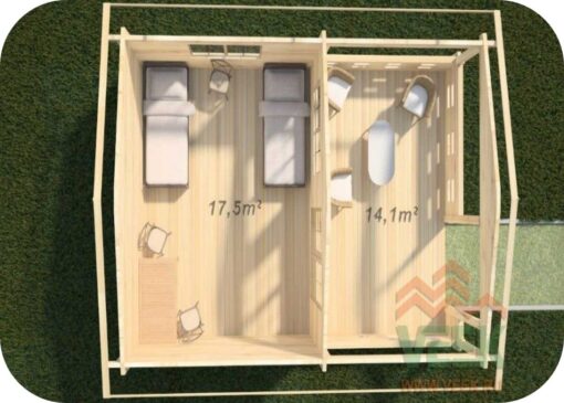 Caseta de Madera Astypalea1 5000mm x 4000mm + 3000mm 45mm Grosor de la Madera Vista Interior MNVEEK