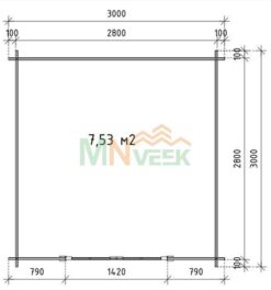 Caseta de Jardín CLARA1 3000mm x 3000mm 28mm Grosor de la Madera PLANO MNVEEK