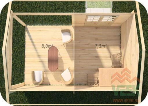 Caseta de jardín Caledonia1 3000mm + 3000mm x 3000mm 45 mm de Grosor de la Madera Vista Interior MNVEEK