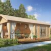 Caseta de jardín de 28,8m² construidos y de 12,3m² de superficie útil con un gran porche al lado con las mismas medidas y de 45 mm de grosor de la madera. Medidas: 7,6m x 3,8 m