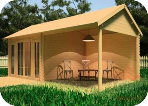 Caseta de jardín Caledonia2 3800mm + 3800mm x 3800mm 45 mm de Grosor de la Madera Vista General MNVEEK