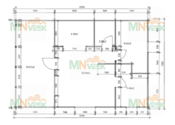 Casa de Madera Sicilia 7200mm x 7700mm + 3000mm 70mm Grosor de la Madera Vista Interior MNVEEK