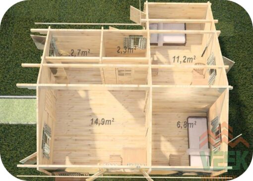 Casa de Madera Corfu1 6500mm x 7760mm 70mm Grosor de la Madera Vista Interior MNVEEK