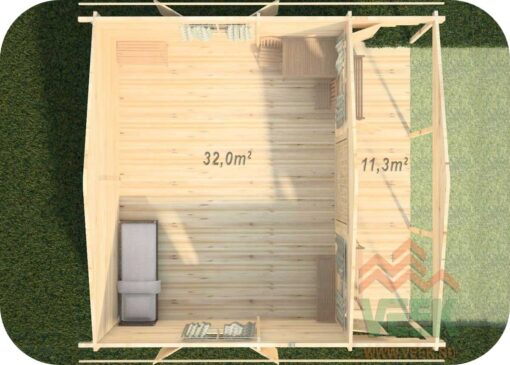 Caseta de Madera Eva 6000mm x 6100mm + 2000mm 70mm Grosor de la Madera Vista Interior 70mm Grosor de la Madera Vista Interior MNVEEK