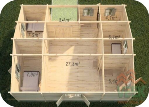 Casa de Madera Inca1 10200mm x 7000mm 70mm Grosor de la Madera Vista Interior MNVEEK