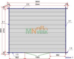 Caseta de Jardín JARROS2 3800mm x 3000mm 28mm Grosor de la Madera Plano MNVEEK