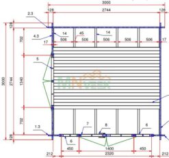Mirador de Madera Acristalado MANOLO1 3000mm x 3000mm 28mm Grosor de la Madera Plano