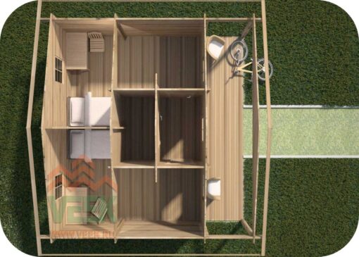 Bungalow de Madera Orce 6000mm x 5110mm + 1700mm 45mm Grosor de la Madera Vista Interior MNVEEK