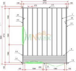 Caseta de Madera RODAS2 4000mm x 5000mm 45mm Grosor de la Madera Plano MNVEEK