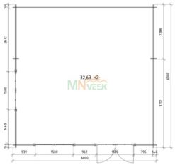 Caseta de Madera RODAS5 6000mm x 6000mm 45mm Grosor de la Madera Plano MNVEEK