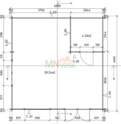 Caseta de Madera RODAS6 6000mm x 6000mm 45mm Grosor de la Madera Plano MNVEEK