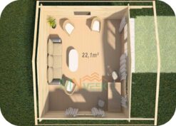 Caseta de Madera Rodas4 5000mm x 5000mm 45mm Grosor de la Madera Vista Interior MNVEEK