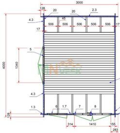 Mirador de Madera Acristalado SANCHO1 3000mm x 4000mm 28mm Grosor de la Madera Plano
