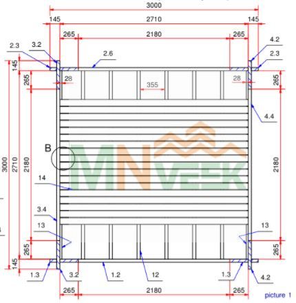 Mirador de Madera VERO3 3000mm x 3000mm 45mm Plano MNVEEK