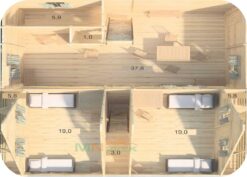 Casa de Madera Verona 5930mm x 8750mm 70mm Grosor de la Madera 2 Plantas Vistas Interior MNVEEK