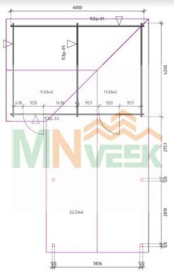 Porche de madera ALMACEN4 6000mm x 4000mm+Porche Dimensiones Plano MNVEEK