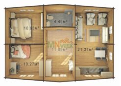 CRISTI2_Casa de madera Vista Interior 70mm Grosor de la Madera