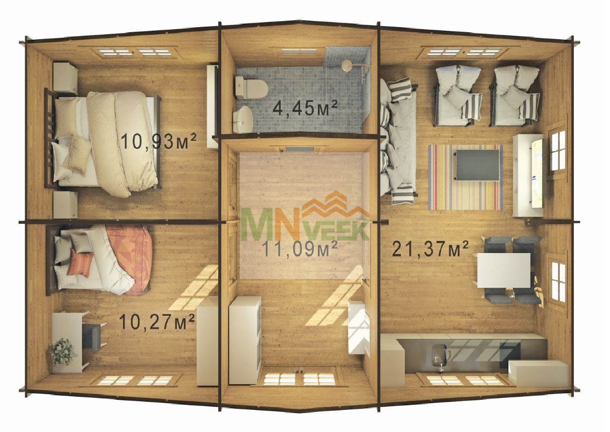 CRISTI2_Casa de madera Vista Interior 70mm Grosor de la Madera